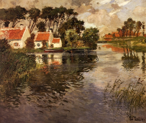 Cottages by a River - Frits Thaulow