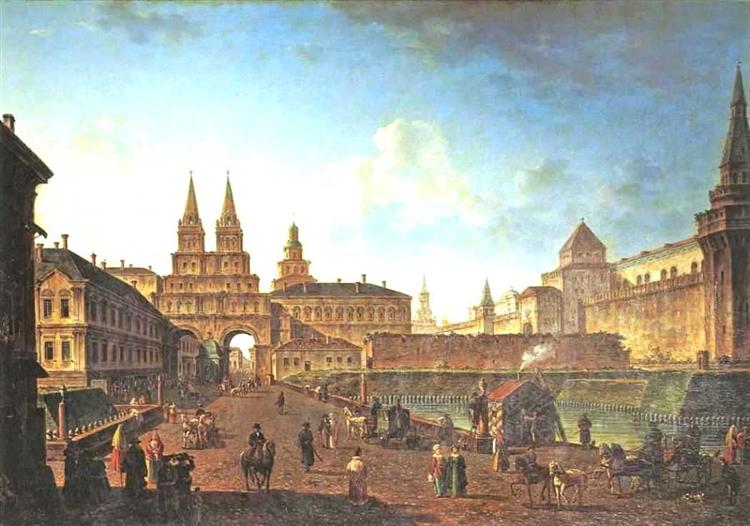 View of the Voskresensky and Nikolsky Gates and the Neglinny Bridge from Tverskay Street in Moscow, 1811 - Fiódor Alekseiev