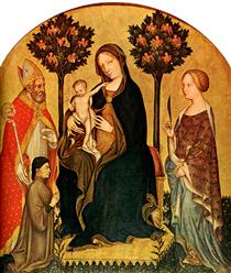 Madonna with Child and St Catherine, St Nicolas and Donor - Gentile da Fabriano