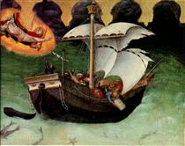 Quaratesi Altarpiece, St.Nicholas saves a storm tossed ship - Gentile da Fabriano