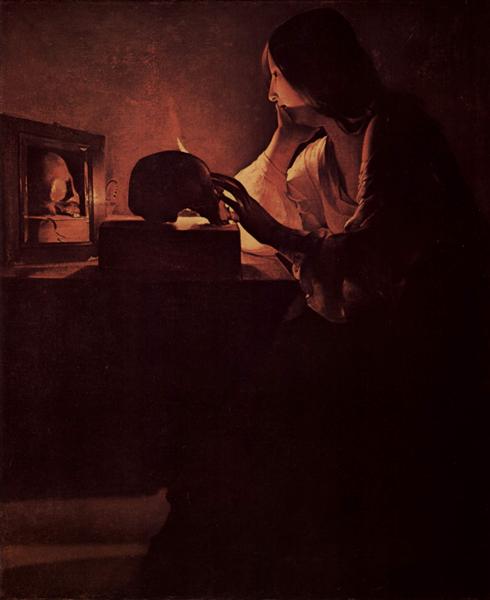 Repenting Magdalene, also called Magdalene before Mirror or Magadalene Fabius., c.1630 - Жорж де Латур