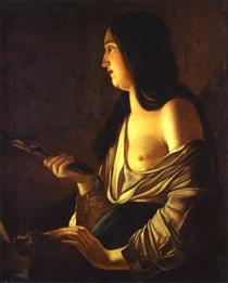 Repenting Magdalene, also called Magdalene in a Flickering Light - Georges de La Tour