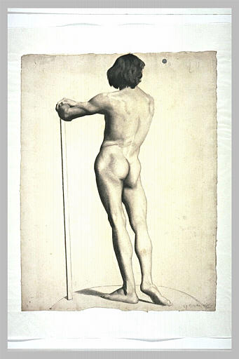 Man standing, leaning on a stick, 1877 - Жорж Сера