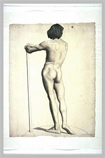 Man standing, leaning on a stick - Жорж Сера
