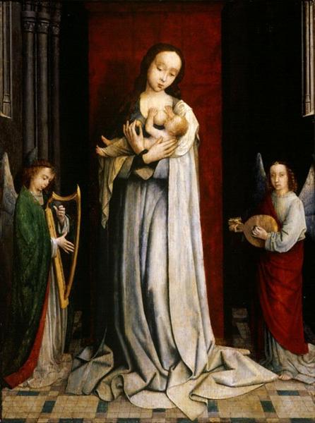 Мадонна з немовлям із двома янголами, що грають музику, 1498 - Герард Давид