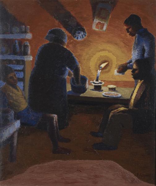 Family with candle - Gerard Sekoto