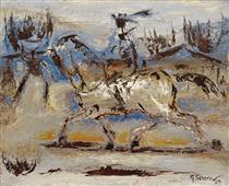 Police Man on a White Horse in the Fields - Gerard Sekoto