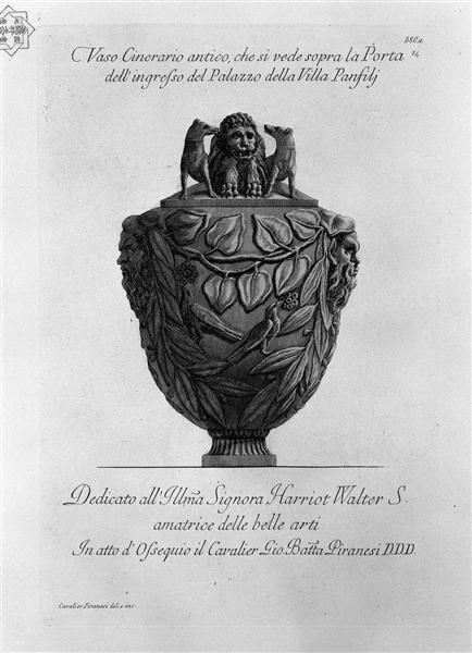Cinerary vase you see over the front door of the Palace of the Villa Panphili - Giovanni Battista Piranesi