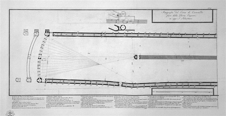 Ground plan of the Circus of Caracalla in today Capena outside the Porta S. Sebastian, in the two boards meet together - Джованни Баттиста Пиранези