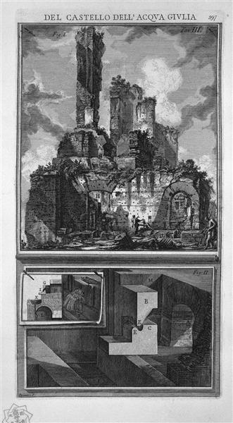 Perspective of one of the sides, and construction details of the five branches of the orifice of the aqueduct - Giovanni Battista Piranesi