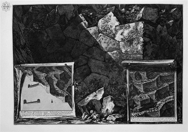 Ruins of the ancient fortifications of the mountain and the city of Cora in Lazio (the Cyclopean Walls) - Giovanni Battista Piranesi
