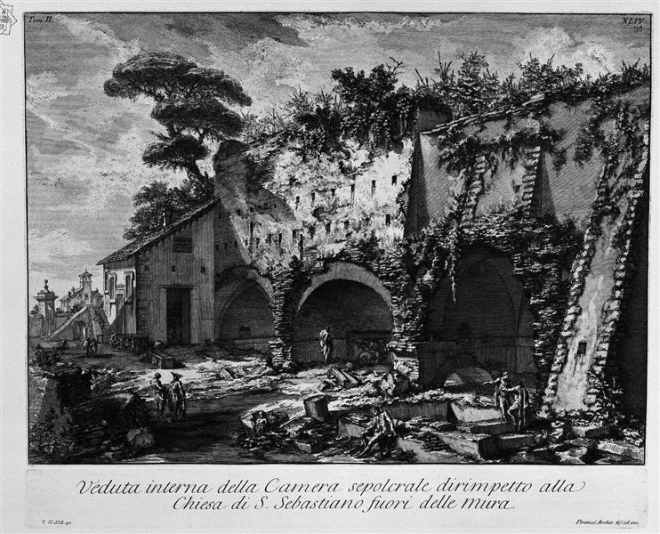 The Roman antiquities, t. 2, Plate XLIV. Interior view of the burial chamber in the Vineyard Gate S. Casali Sebastiano. - Джованни Баттиста Пиранези