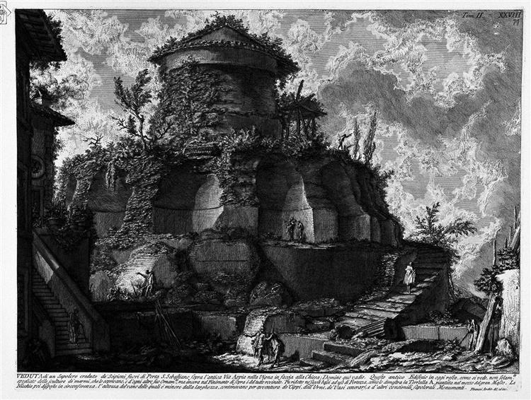 The Roman antiquities, t. 2, Plate XXVIII. Plan, and elevation cross-section of the Tomb of the Scipios., 1756 - Giovanni Battista Piranesi