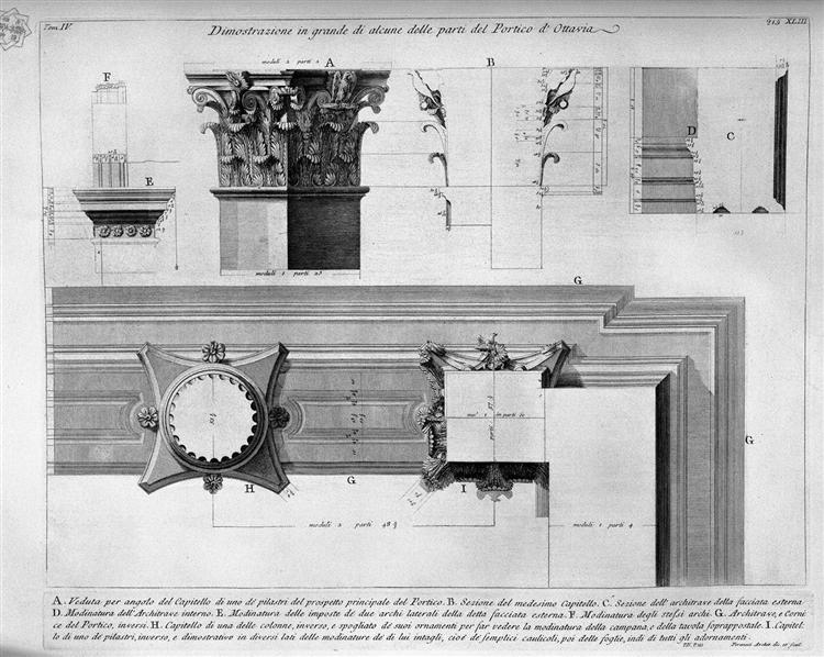 The Roman antiquities, t. 4, Plate XLIII. Vista of some of the great parts of the Portico d`Ottavia. - Джованни Баттиста Пиранези