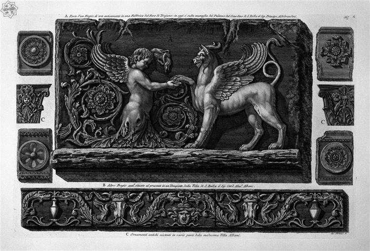 Two ornamental marble friezes and six fragments (Aldobrandini and Villa Albani) - 皮拉奈奇
