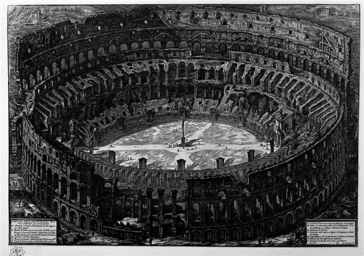 View of the Flavian Amphitheatre, called the Coliseum (a bird) - Giovanni Battista Piranesi