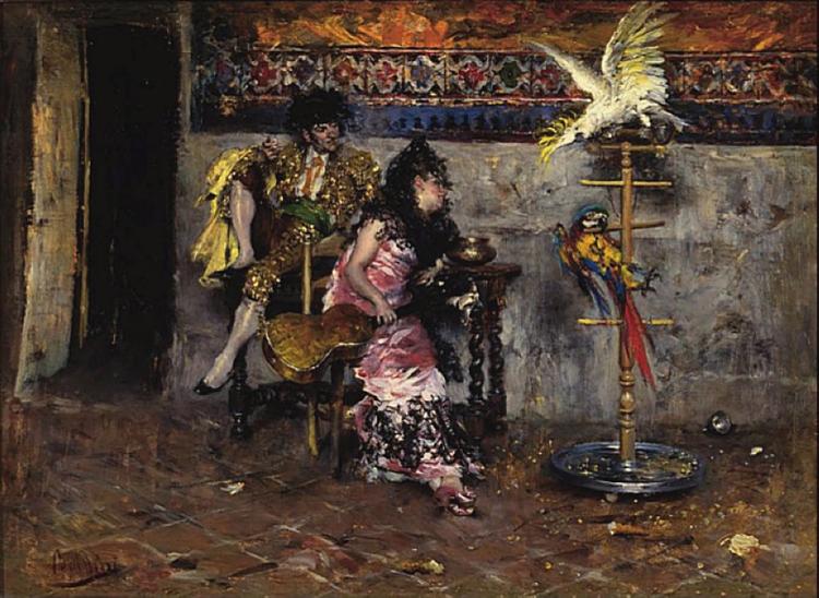 Couple in Spanish dress with two parrots (El Matador), 1872 - 1873 - Джованни Болдини