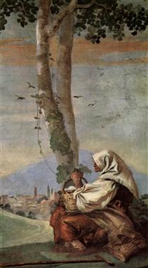 Landscape with sitting farmer - Giovanni Domenico Tiepolo