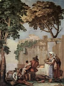Peasant Family at Table, from the Room of Rustic Scenes, in the Foresteria (Guesthouse) - Giovanni Domenico Tiepolo