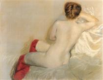 Nude with Red Stockings - Giuseppe De Nittis