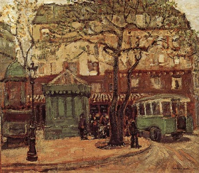 Greenish Bus in Street of Paris, 1926 - Грант Вуд