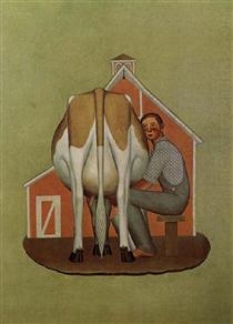 Boy Milking Cow - Grant Wood