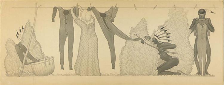 Untitled, from suite Savage Iowa (Clothesline), 1923 - Грант Вуд