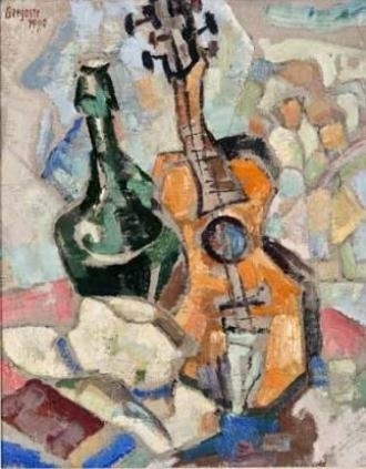 Hat, Green Bottle and Guitar, 1990 - Gregoire Boonzaier
