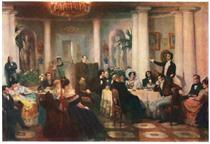 Pushkin and his friends listen to Mickiewicz in the salon of Princess Zinaida Volkonskaya - Grigori Grigorjewitsch Mjassojedow