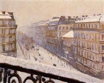 Boulevard Haussmann in the Snow - 古斯塔夫·卡耶博特