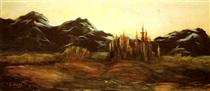 A Mountainous Landscape with A Balloon - Gustave Doré