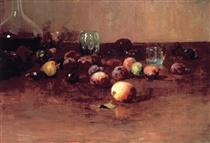 Plums, Waterglass and Peaches - Guy Rose