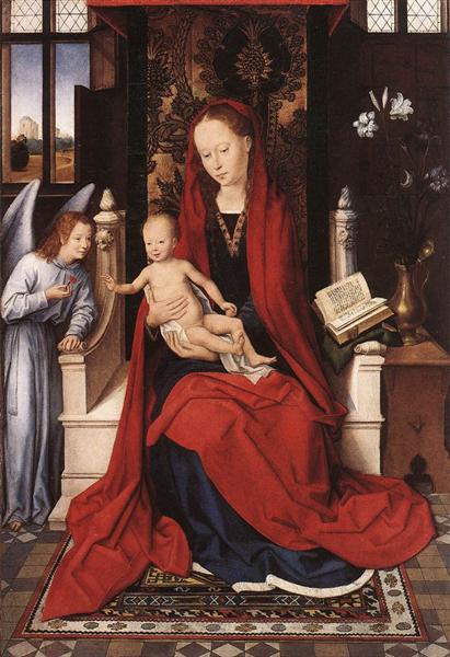 Богородица с младенцем на троне и ангел, c.1480 - Ганс Мемлинг