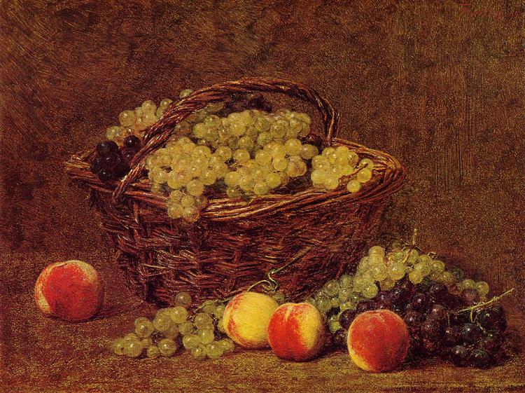 Basket of White Grapes and Peaches, 1895 - 方丹‧拉圖爾