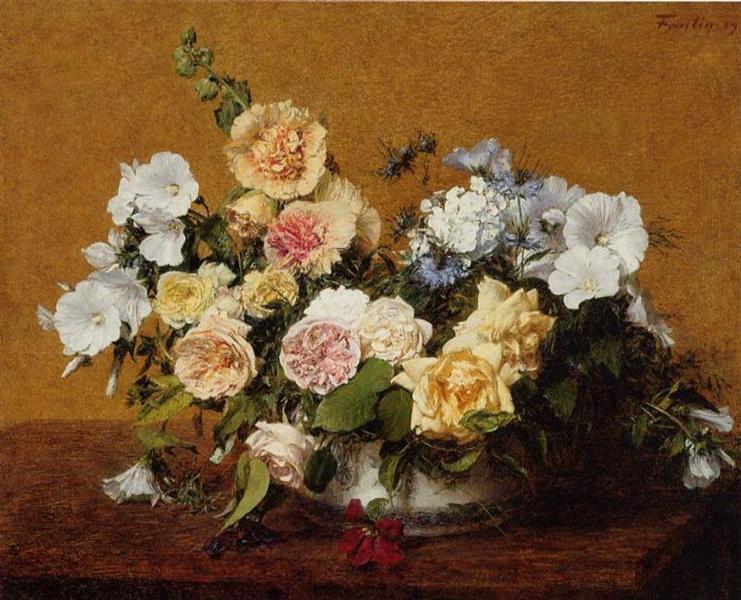Bouquet of Roses and Other Flowers, 1889 - 方丹‧拉圖爾