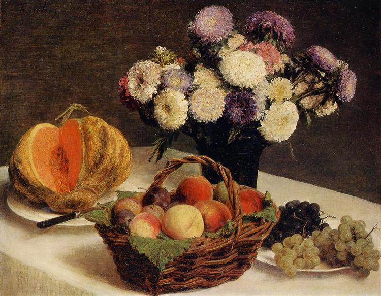 Flowers and Fruit, a Melon, 1865 - Анрі Фантен-Латур