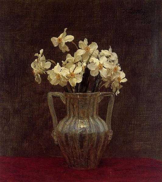 Narcisses in an Opaline Glass Vase, 1875 - Анри Фантен-Латур