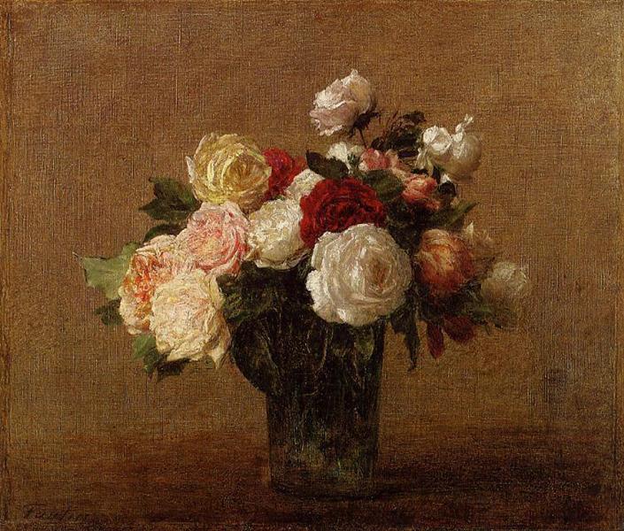 Roses in a Glass Vase - Анри Фантен-Латур