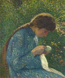 A Young Woman Sewing - Henri Martin