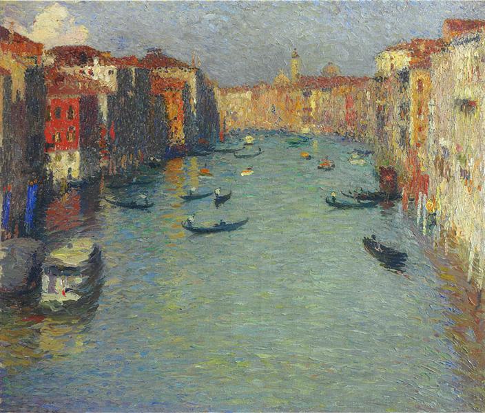 Gondolas on the Grand Canal in Venice - Henri Martin