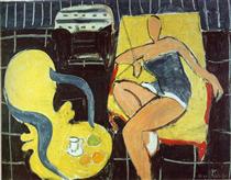 Dancer and Rocaille Armchair on a Black Background - Henri Matisse