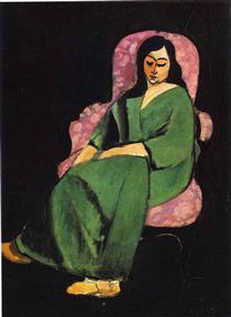 Lorette in a Green Robe against a Black Background - 馬蒂斯