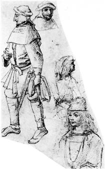 A peasant and three bustlength figures - Hieronymus Bosch