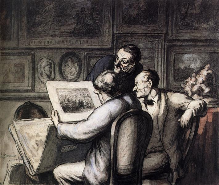 Three Amateurs in front of the Night Review of Raffet - Honoré Daumier