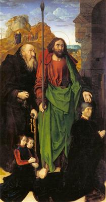 The Portinari Altarpiece, St. Thomas and St. Anthony the Hermit with Tommaso Portinari and two sons Antonio and Pigello, Left Wing - 雨果‧凡‧德‧古斯