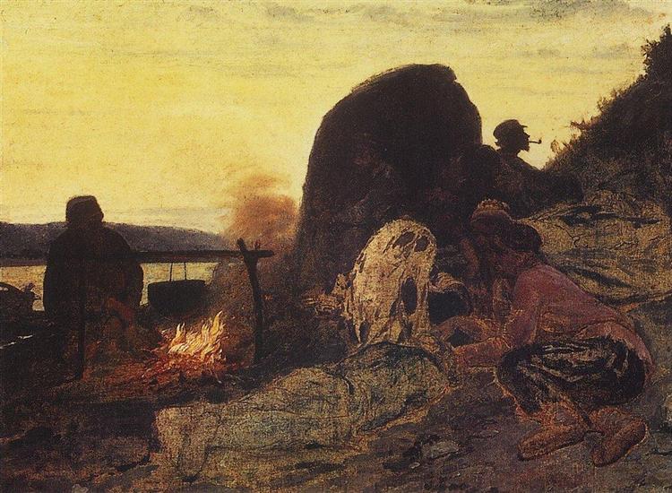 Barge Haulers at the Fire, 1870 - 1872 - Ilia Répine