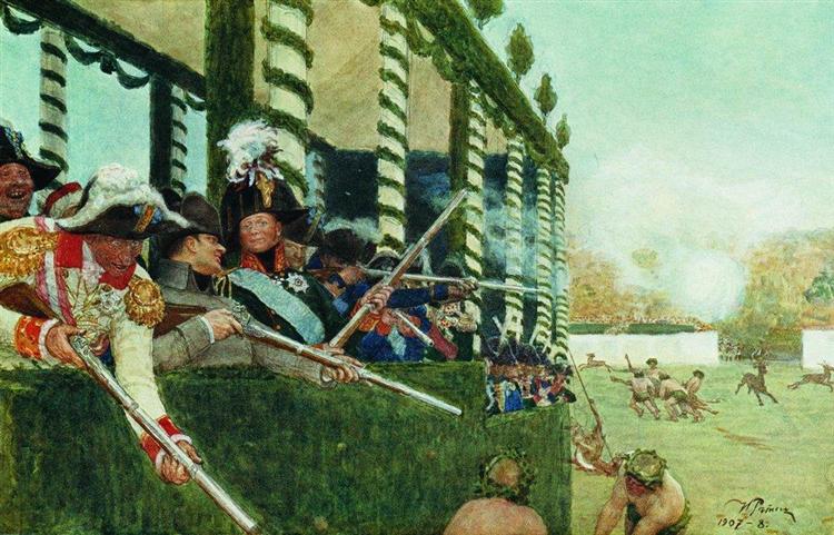Император Александр I и император Наполеон на охоте...., 1907 - 1908 - Илья Репин