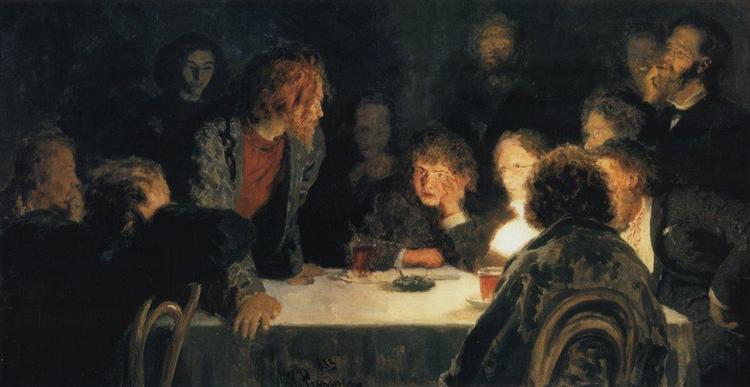 Сходка ( При свете лампы ), 1883 - Илья Репин
