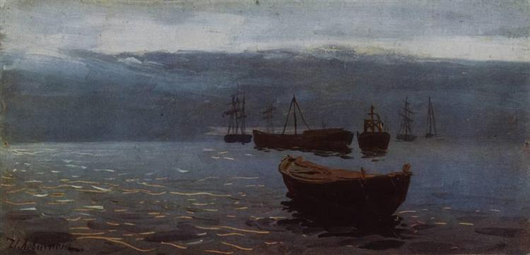At Volga. Evening falls., 1888 - Isaac Levitan