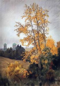 Осенний пейзаж с церковью - Исаак Левитан